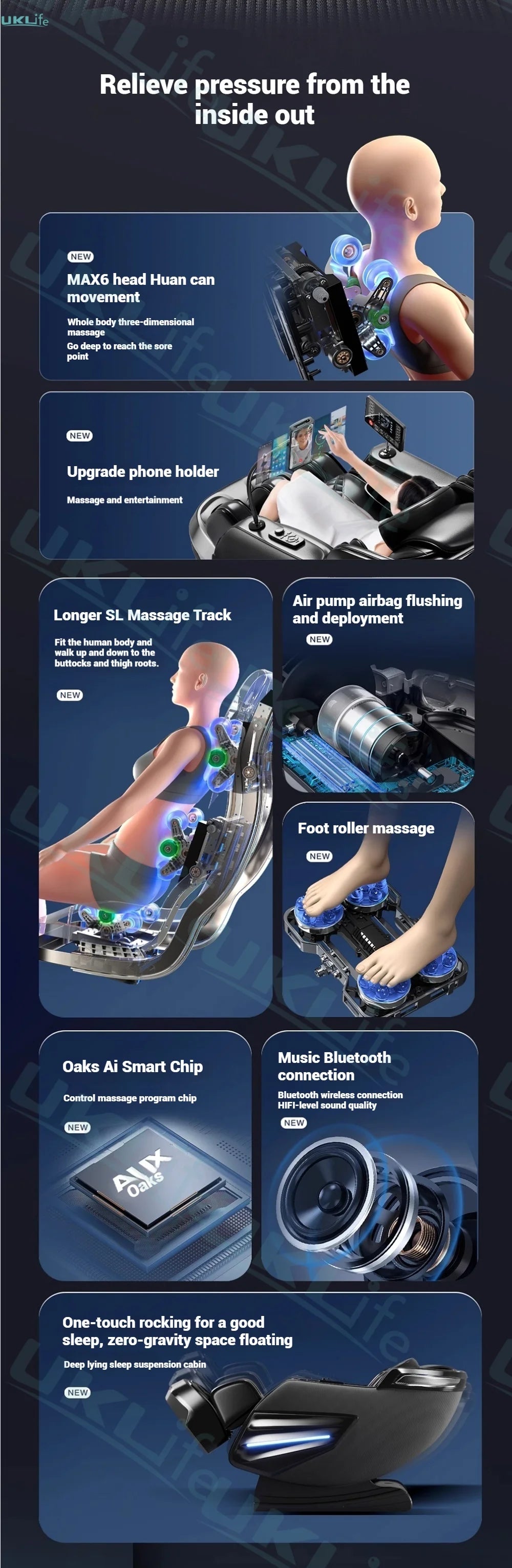 2025 Upgrade 6D Jade-Rollen-Massagesessel mit KI-Sprachsteuerung, automatischem Körperscan, Thai-Stretching & Handyhalter – Schwerelosigkeit F