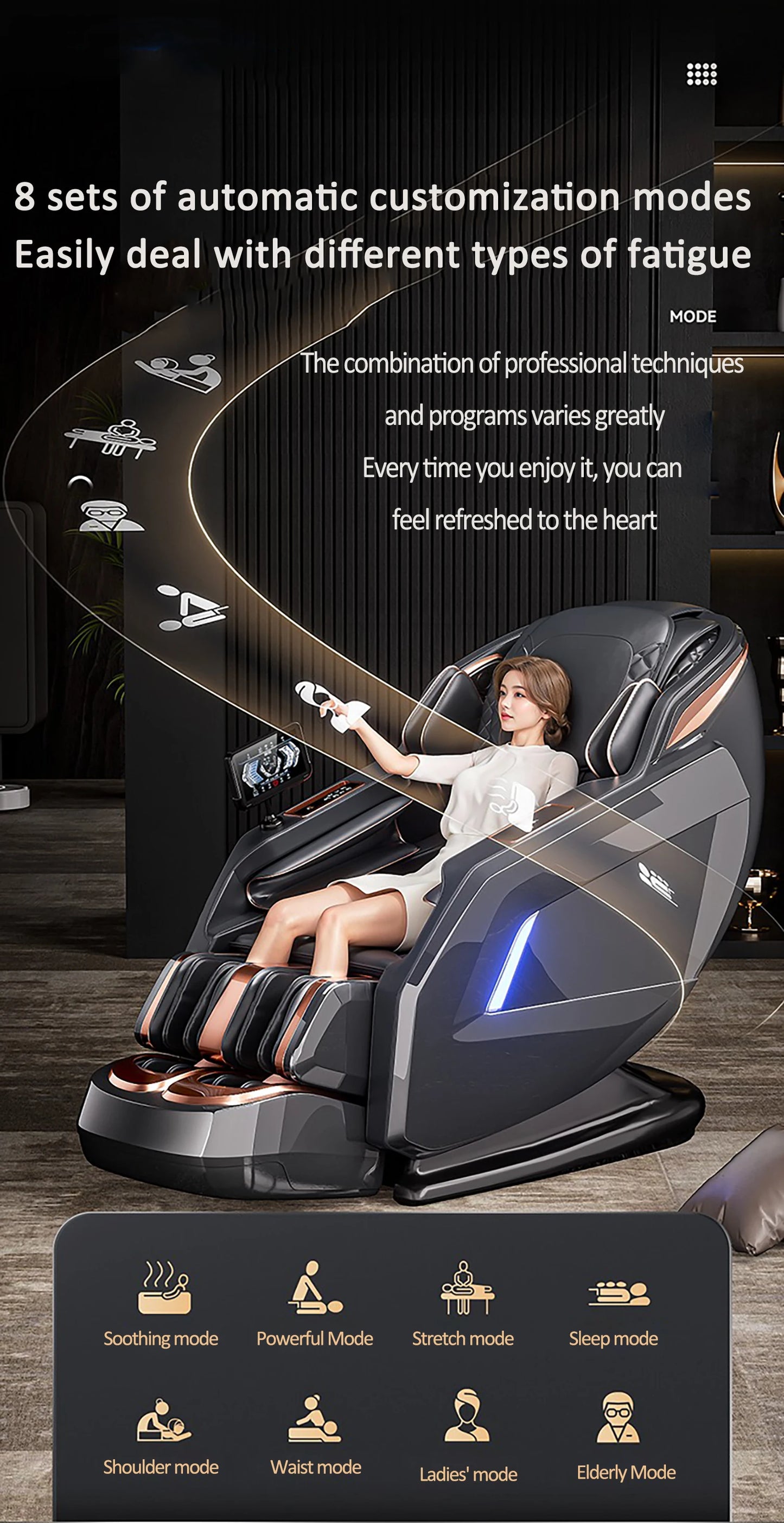 Luxuriöser elektrischer 4D-Massagesessel Zero Gravity SL-Track & Wärmetherapie Ganzkörper-Airbag Yoga Stretching Shiatsu-Liegesessel Massage
