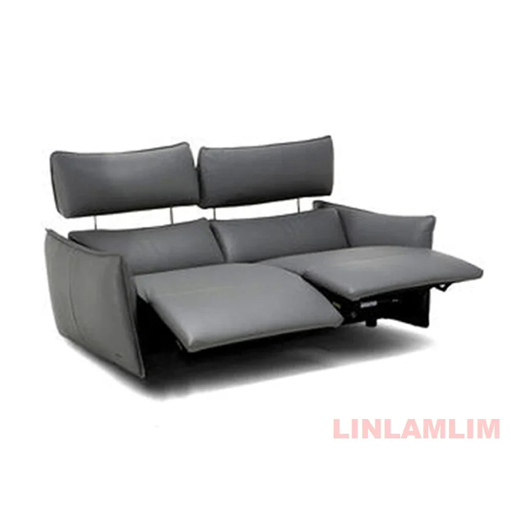 QY Ecksofa mit zwei Motoren, elektrischer Relaxfunktion, echtem Leder und verstellbaren Kopfstützen, L-förmige Eckcouch mit Chaiselongue