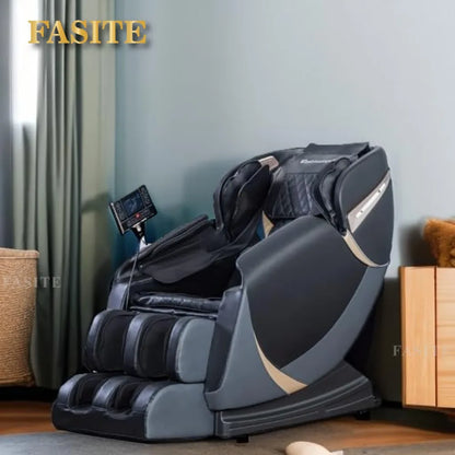 Nordisch-minimalistischer schwarzer Shiatsu-Ganzkörpermassagesessel mit Luftsystem und Schwerkraft, Bluetooth-Lautsprecher und Wermuttherapie
