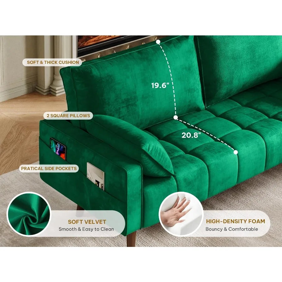 67 Loveseat Sofa aus Samtstoff, entworfen für kleine Räume, modernes, geknöpftes Sofa mit integrierten Seitenaufbewahrungstaschen, perfekt