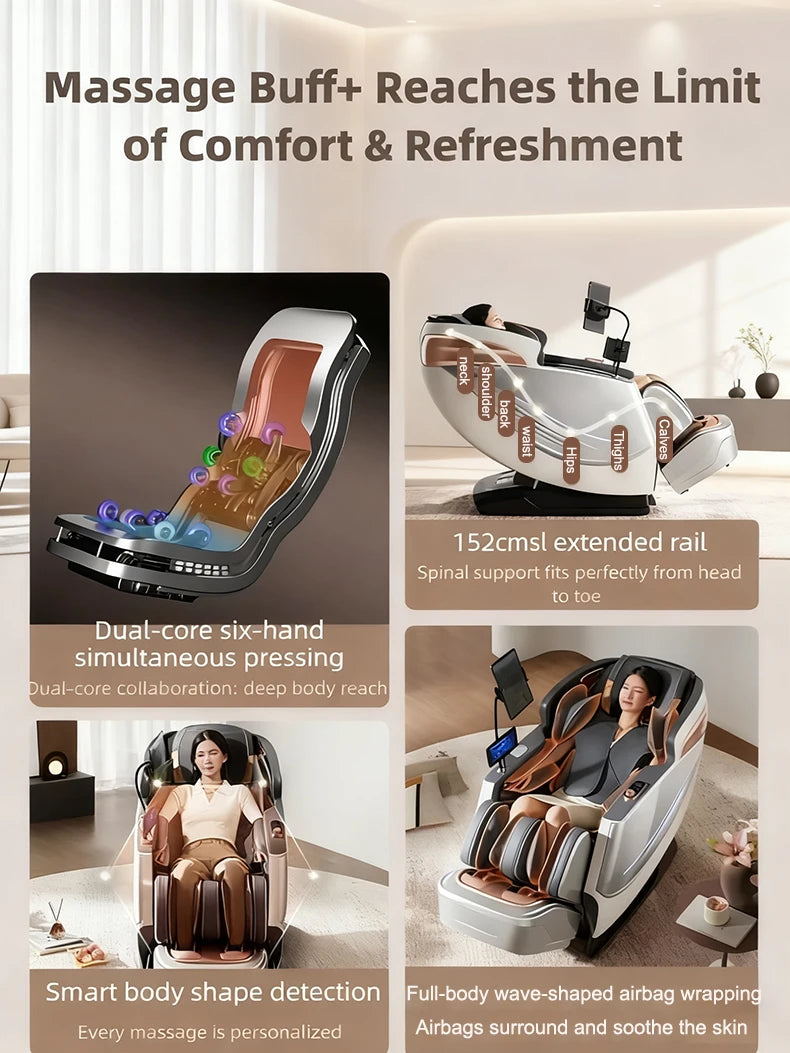 3 Jahre Garantie Elektrischer Massagesessel Intelligente Sprachsteuerung Kneten 6D+6D Dual Core Ganzkörperairbag Zuhause 3D Thai Stretch