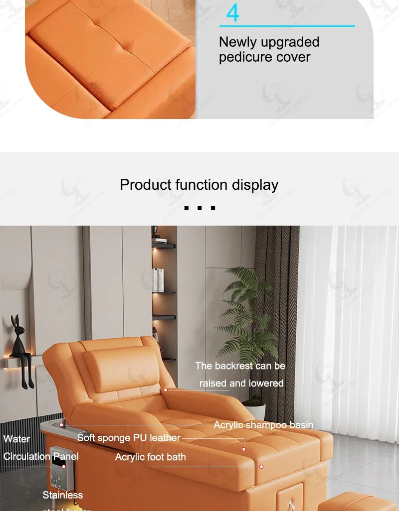 2026 Custom Luxury Modern Head Spa Foot Bath Back Lift Electric Reclining Massage Shampoo Bed