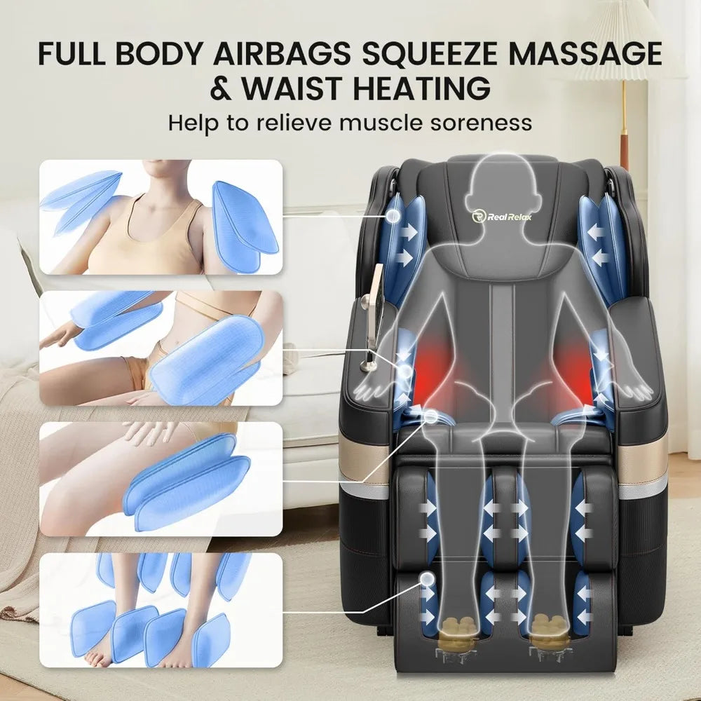 Massagesessel, Ganzkörper-Zero-Gravity-Massagesessel, mit Automatikprogrammen, Taillenheizung, LCD, Bluetooth, Fußmassage & Bodyscan