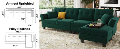 L-förmiges Sofa 4-Sitzer Sofa mit Récamiere L-förmige Sofas Umwandelbares Sektionssofa (Dunkelgrün, L-förmiges Sofa)