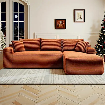 Modernes 108 L-förmiges Ecksofa, tiefes Wolkensofa, Cordstoff, Schwarz, Recamiere rechts, Wohnzimmermöbel, keine Montage