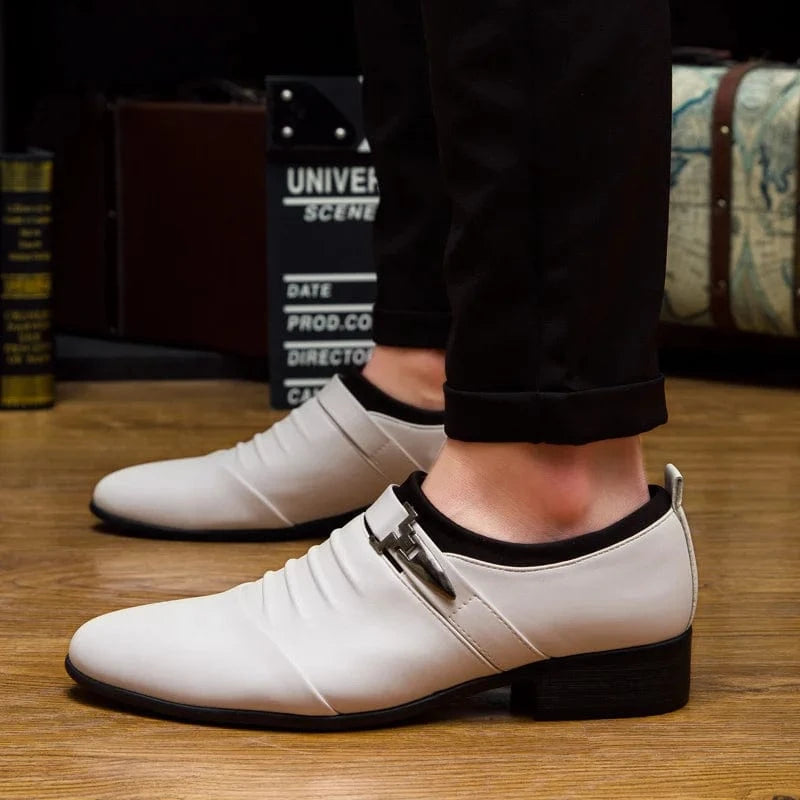 Herren-Business-Slipper aus weißem Leder mit spitzer Zehenpartie (Größen 38–48)