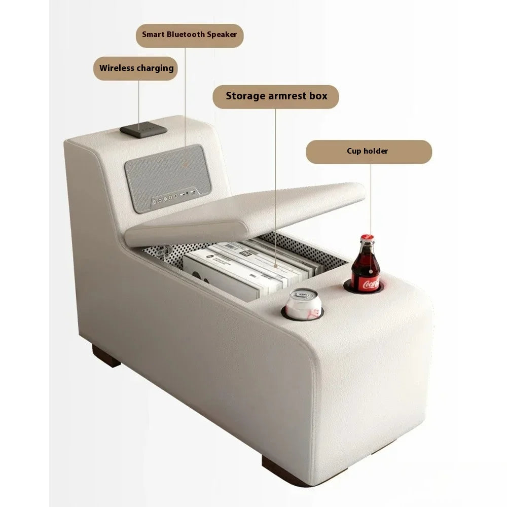Luxuriöse L-förmige Sektionssofas aus echtem Leder mit USB- und Bluetooth-Lautsprecher – MINGDIBAO Wohnzimmer Italienische Ledersofas