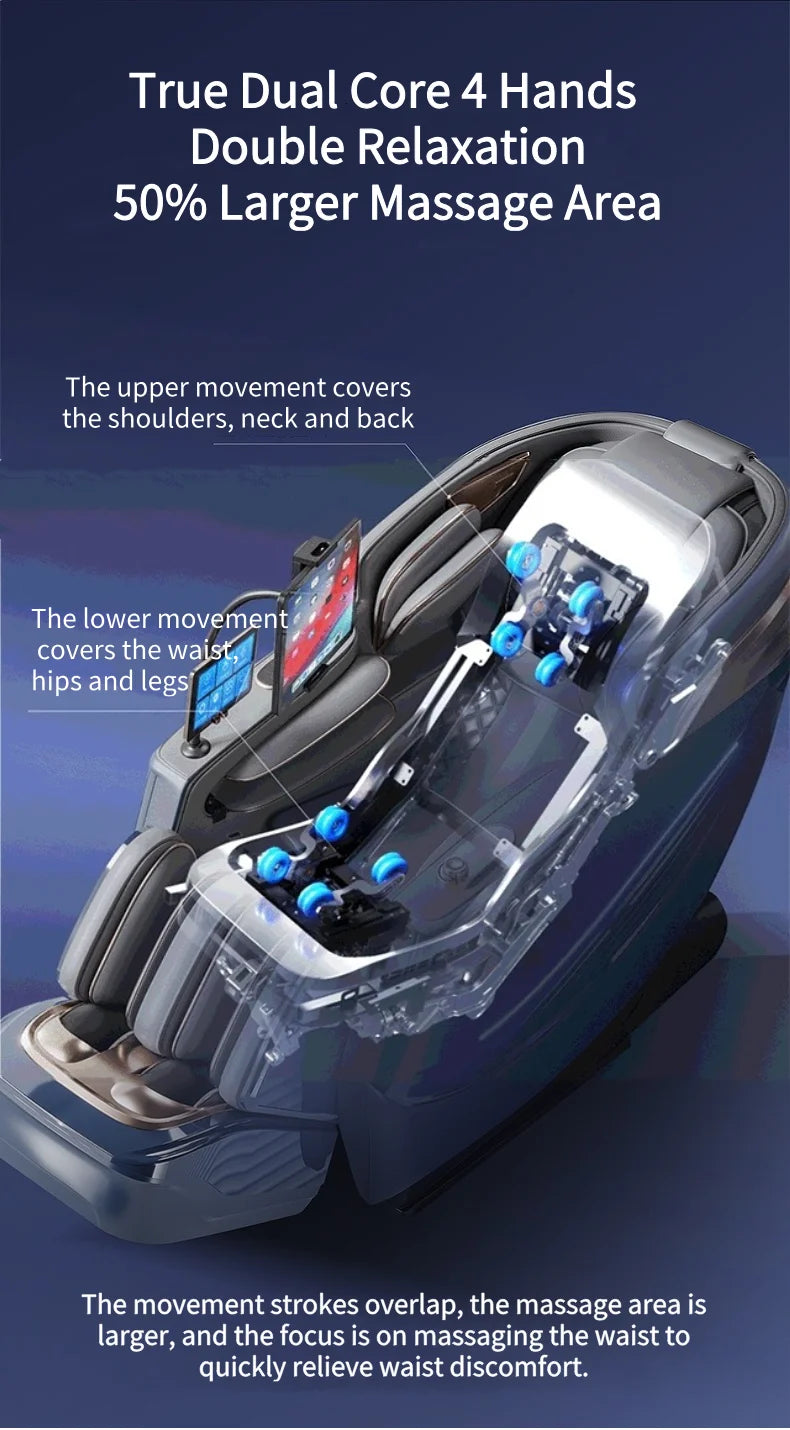 4D Smart Sensory Dual-Movement-SL-Track-Massagesessel, Thai-Stretch, elektrische Beinauflage, Liegesofa, Zero Gravity, Home-Office-Sessel