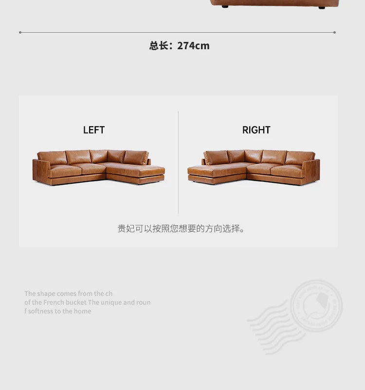 Ledersofa, antikes, milchbraunes, erstklassiges Rindsleder, L-förmiges Chaiselongue für das Wohnzimmer, amerikanisches Retro-Ledersofa