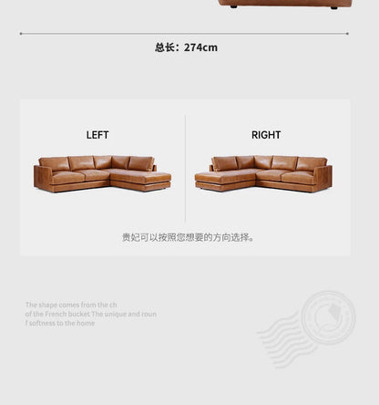Ledersofa, antikes, milchbraunes, erstklassiges Rindsleder, L-förmiges Chaiselongue für das Wohnzimmer, amerikanisches Retro-Ledersofa