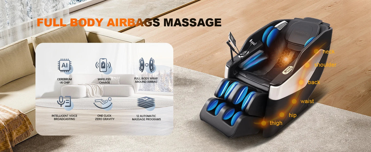 SL Track 3D Massage Chair with Body Scan, Zero Gravity Shiatsu Massager Chair with Heat, Foot Roller, Bluetooth for Home Office