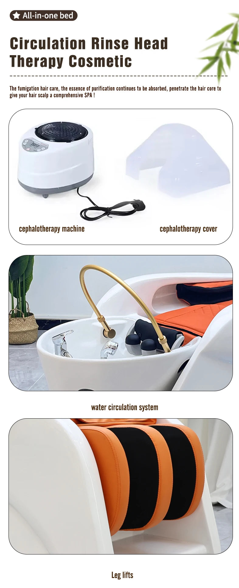 White color Water Circulation Electric Massage barbershop Shampoo Bed for Hair Wash