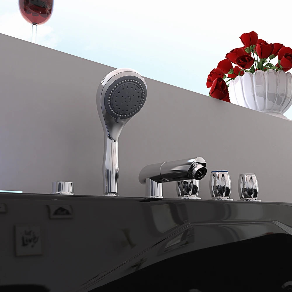 Schwarze Acryl-2-Personen-freistehende Luftstrahl-Massage-Badewanne Whirlpool Intelligente LED-Licht-Spa-Badewanne