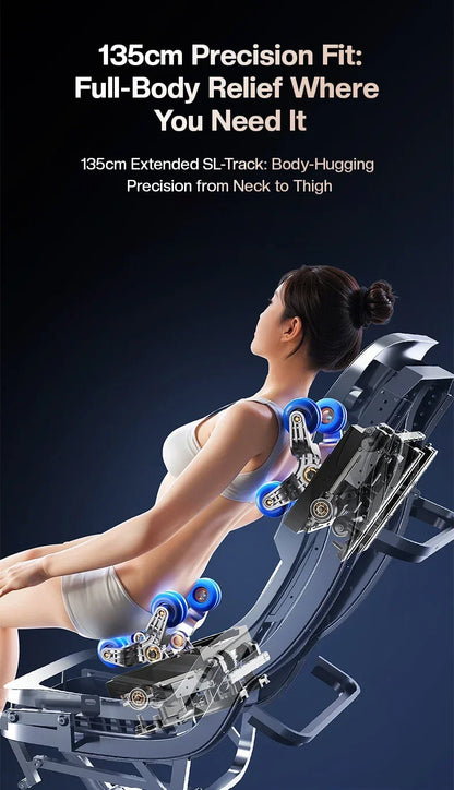 4D+3D-Massagesessel Ganzkörper-Massagesessel mit Schwerelosigkeitsfunktion, SL-Track, Shiatsu-Massage, Bodyscan, Fußrollen, Dehnfunktion, Heizfunktion