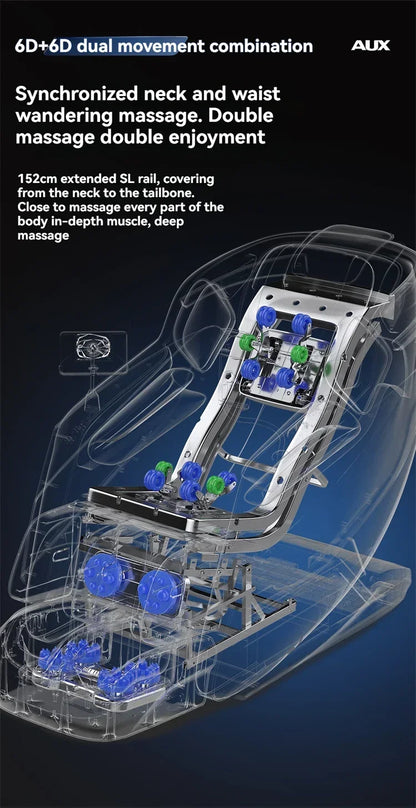 Dual-Core 6D+6D Massagesessel Ganzkörper-Schwerelosigkeits-Massagesessel mit Heizung Tiefenentspannungs-Massagesessel