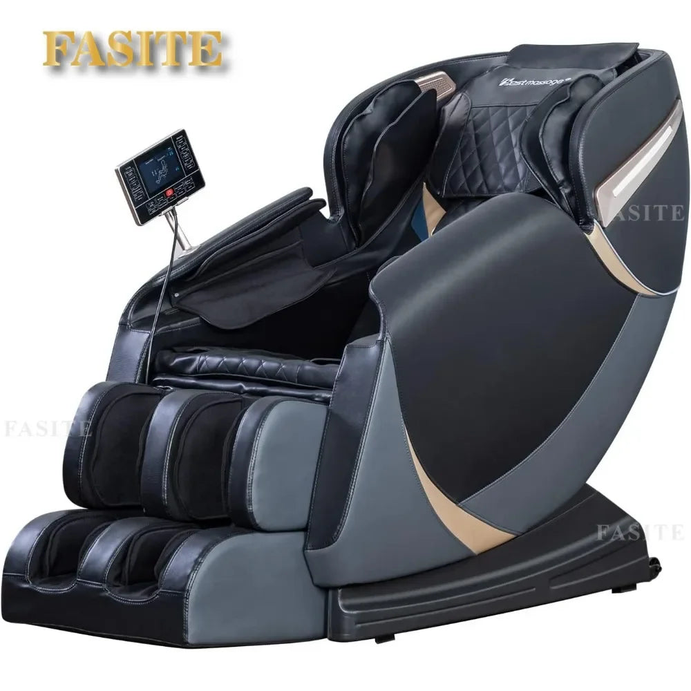 Nordisch-minimalistischer schwarzer Shiatsu-Ganzkörpermassagesessel mit Luftsystem und Schwerkraft, Bluetooth-Lautsprecher und Wermuttherapie
