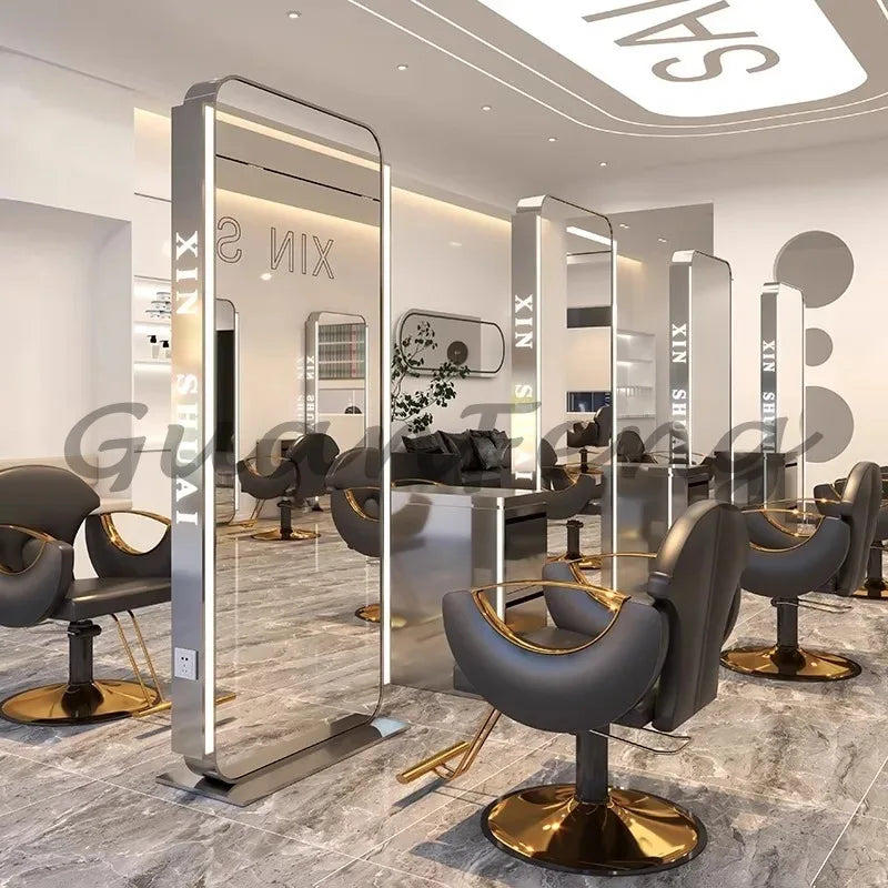Barber shop mirror hair salon special hair salon mirror table single and double sided perm and dyeing trendy  with lamp floor