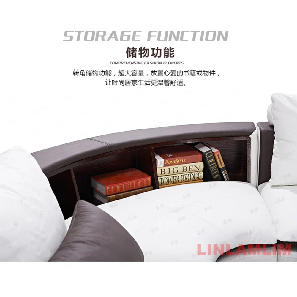 Modernes Luxus-Sofa-Set aus echtem Leder mit Lautsprecher und USB, U-förmiges Wohnzimmersofa mit Ablageregalen