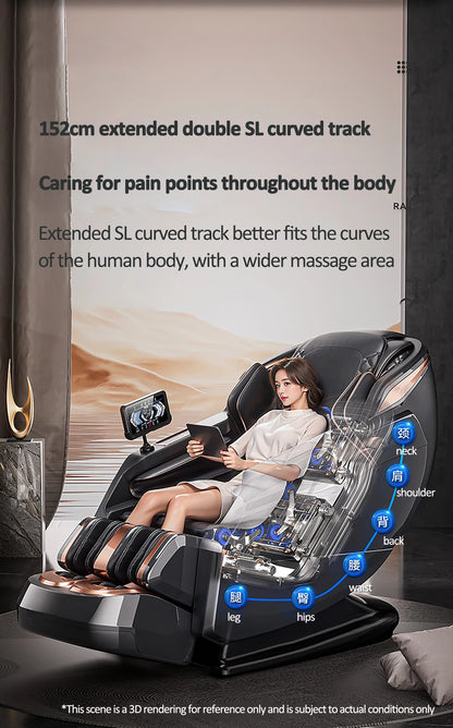 Luxuriöser elektrischer 4D-Massagesessel Zero Gravity SL-Track & Wärmetherapie Ganzkörper-Airbag Yoga Stretching Shiatsu-Liegesessel Massage