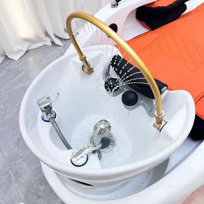 2025 Neuestes Head-Spa-Shampoo-Bett mit Dampf-Nachttisch und Waschbecken im Wohnzimmer, elektrisches Shampoo-Bett mit Rückenlehne und zwei Wasserhähnen