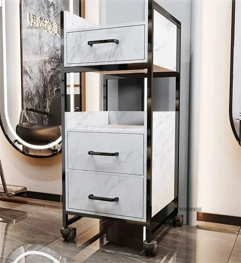 Spezielle Salon-Rollwagen Schrank Friseursalon Kommerzielle Möbel Barbier-Shop Multifunktionaler Aufbewahrungswagen mit Schublade