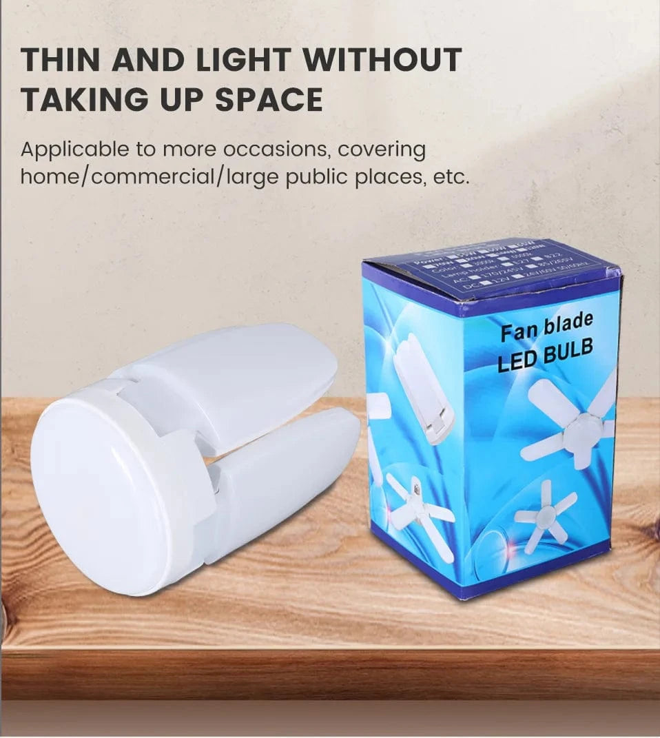 E27 28W Foldable LED Fan Bulb – 40 Beads, 6500K Daylight, Adjustable Deformation Ceiling Light for Home