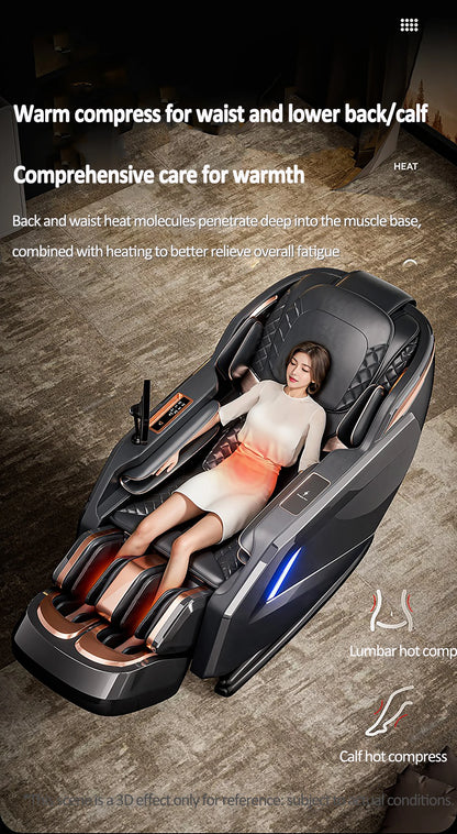 Luxuriöser elektrischer 4D-Massagesessel Zero Gravity SL-Track & Wärmetherapie Ganzkörper-Airbag Yoga Stretching Shiatsu-Liegesessel Massage