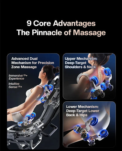 4D+3D-Massagesessel Ganzkörper-Massagesessel mit Schwerelosigkeitsfunktion, SL-Track, Shiatsu-Massage, Bodyscan, Fußrollen, Dehnfunktion, Heizfunktion