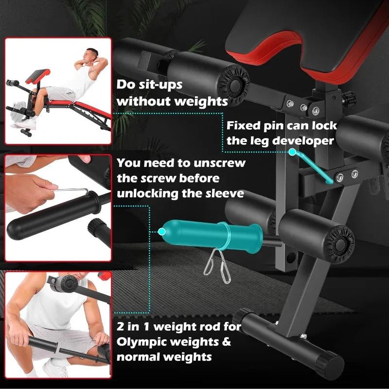 OPPSDECOR Adjustable Weight Bench with Leg Extension,Leg Curl, 800 LBS Heavy Duty Workout Bench for Home Gym - Full Body Workout
