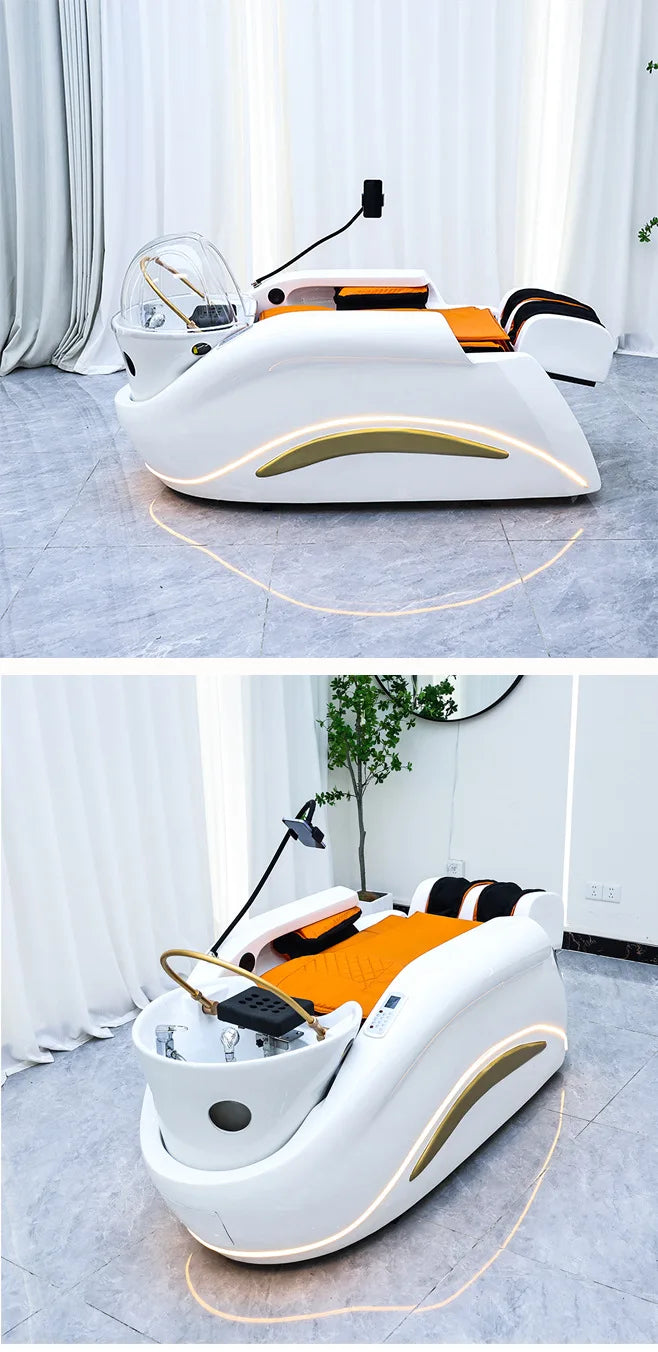 Barber Shop Lounge Shampoo Chair Bed Ear Picking Equipment Sink Shampoo Chair Comfort PU Leather Furniture Shampooing Lit MHXFY