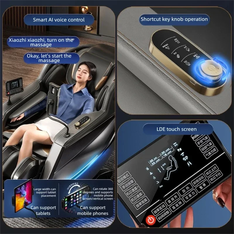 4D Mechanismus Massagesessel Tiefe Thai-Dehnung LCD Touchscreen Wadenrolle Airbag Kompression Kneten Schwerelosigkeit Entspannung