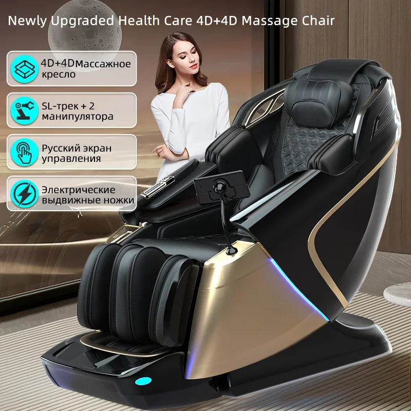 New 4D+4D Massage Chair Full Body Daul Core Zero Gravity Sl-Track Shiatsu Massage Chair with Heat Body Scan Health Check Stretch
