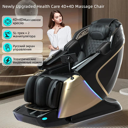 New 4D+4D Massage Chair Full Body Daul Core Zero Gravity Sl-Track Shiatsu Massage Chair with Heat Body Scan Health Check Stretch
