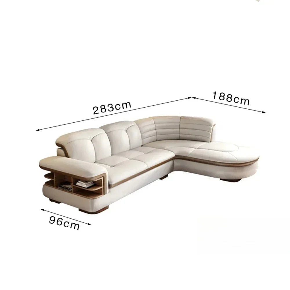 Luxuriöse L-förmige Sektionssofas aus echtem Leder mit USB- und Bluetooth-Lautsprecher – MINGDIBAO Wohnzimmer Italienische Ledersofas