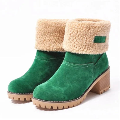 Women's Winter Fur Snow Ankle Boots – Warm Plush High Heel Boots for Cold Weather