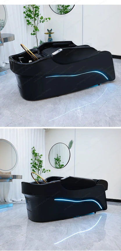 2025 Modernes Design, japanischer Kopf-Shampoo-Stuhl und Massageliege mit Waschbecken und Keramikspüle für Friseursalon