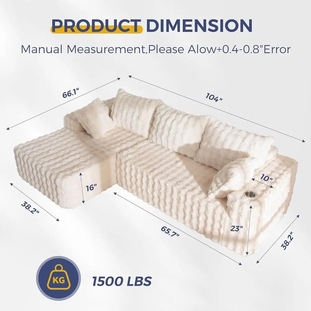 L-förmiges Sektionssofa, 104 modernes Sofa mit Chaiselongue, Wohnzimmerschlafsofa, keine Montage, Beige