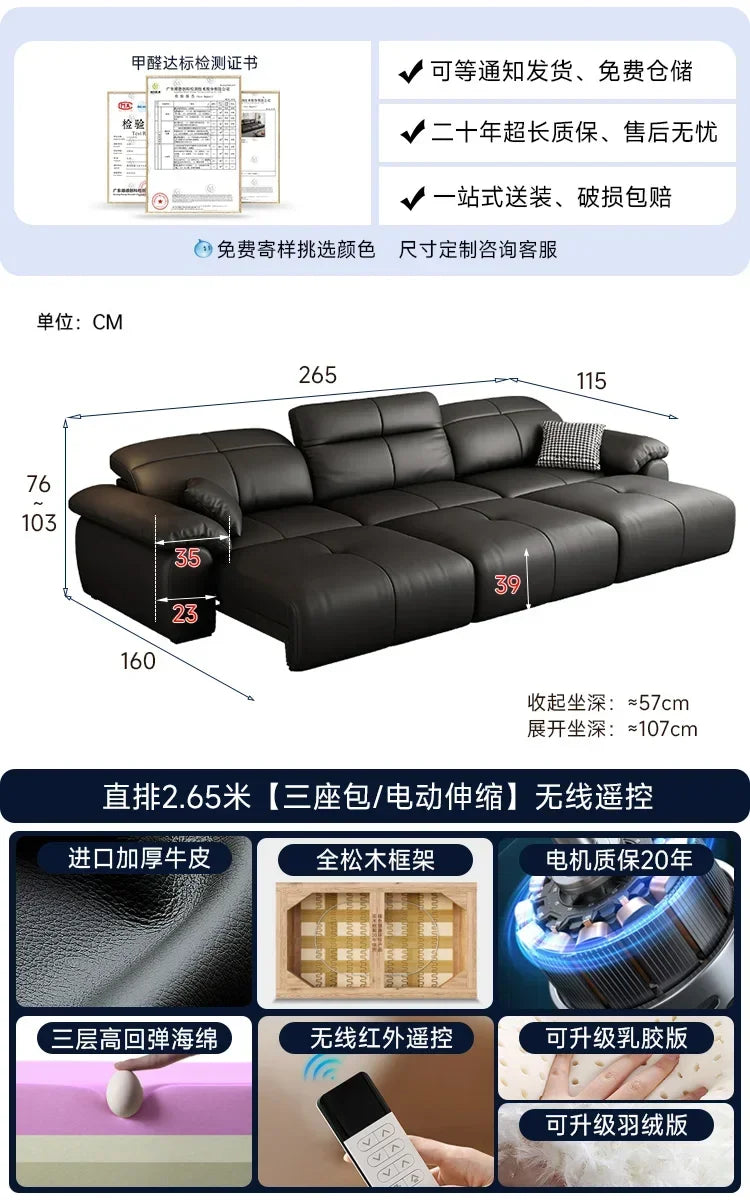 Genuine Leather Black Sofa Recliner Sectional Sleep Luxury Designer Sofa Daybed Modern Divano Soggiorno Couches Furniture