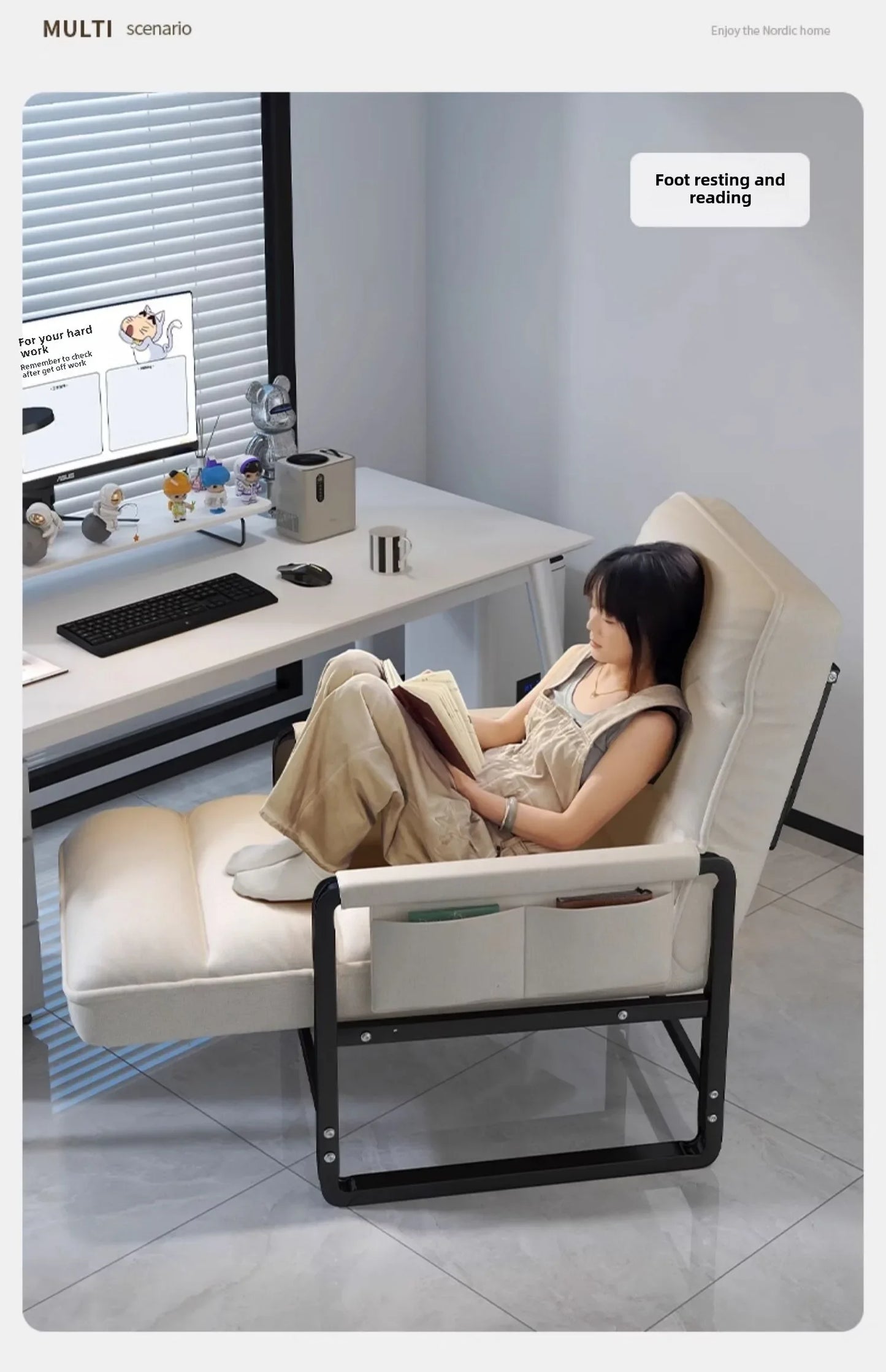 Liegestuhl Bürostuhl Mittagspause Klappstuhl Computerstuhl, kann sitzen und liegen, Zwei-Zweck-Faulenzer-Sofa-Stuhl mit Rückenlehne