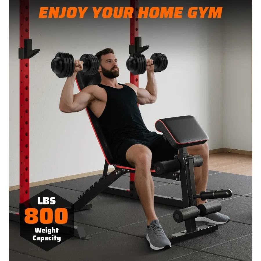 Verstellbare Hantelbank mit Beinstreckung und Curlpult für das Heim-Fitnessstudio, 360 kg Tragfähigkeit, flache Schrägbank Negativbank Hantelbank