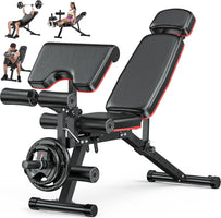 Workout Bench Adjustable Weight Bench with Leg Extension and Leg Curl Extended Headrest 900LBS Incline Decline Flat Workout Benc