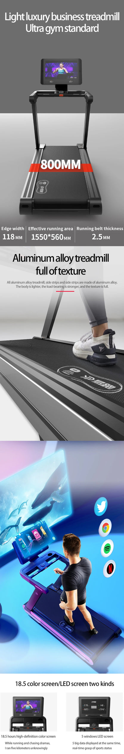 Neues Fitnessgerät Halbkommerzielles Laufband MX Neigung Super Wifi Touchscreen Laufband AC Motor Elektrisches Laufband
