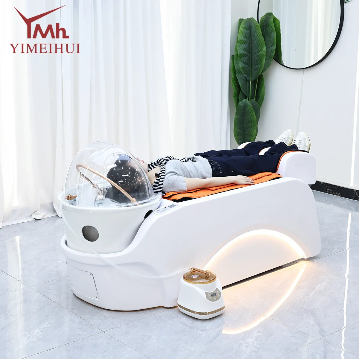 Lieferant von Salonmöbeln Elektrisches Spa-Kopf-Wassertherapie-Shampoobett Haarwasch-Massagestuhl Shampoobetten mit Beckendampfgerät