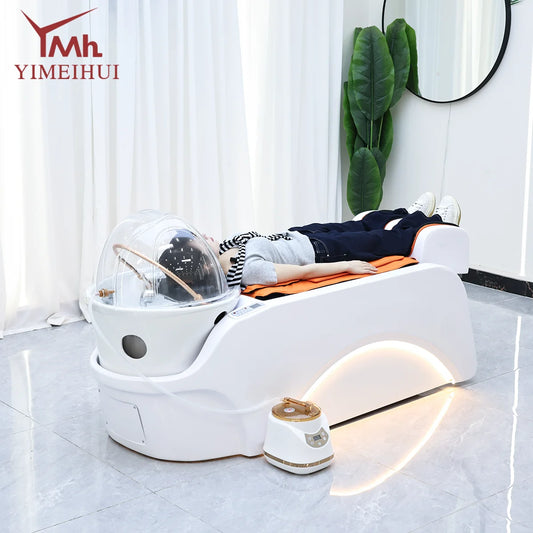 Lieferant von Salonmöbeln Elektrisches Spa-Kopf-Wassertherapie-Shampoobett Haarwasch-Massagestuhl Shampoobetten mit Beckendampfgerät