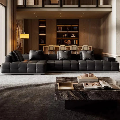 Minimalistische Multi-Seat Leder Ecksofa Kombination Modern Einfaches Wohnzimmer Sofas Erste Schicht Rindsleder L-Form Sofa-Set
