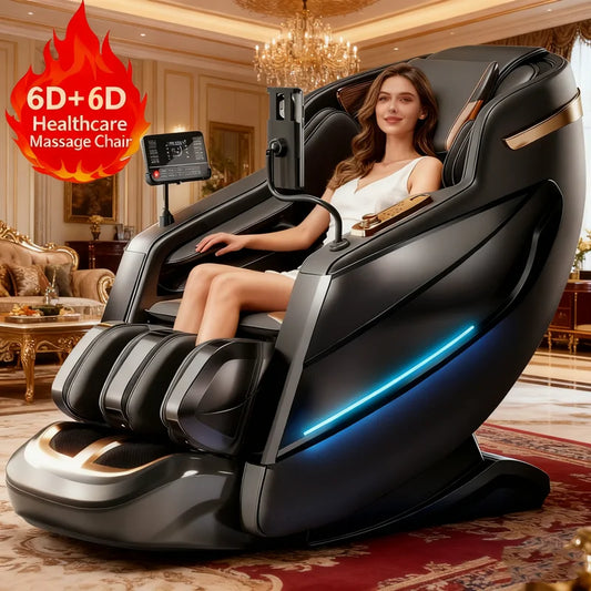 Dual-Core 6D+6D Massagesessel Ganzkörper-Schwerelosigkeits-Massagesessel mit Heizung Tiefenentspannungs-Massagesessel