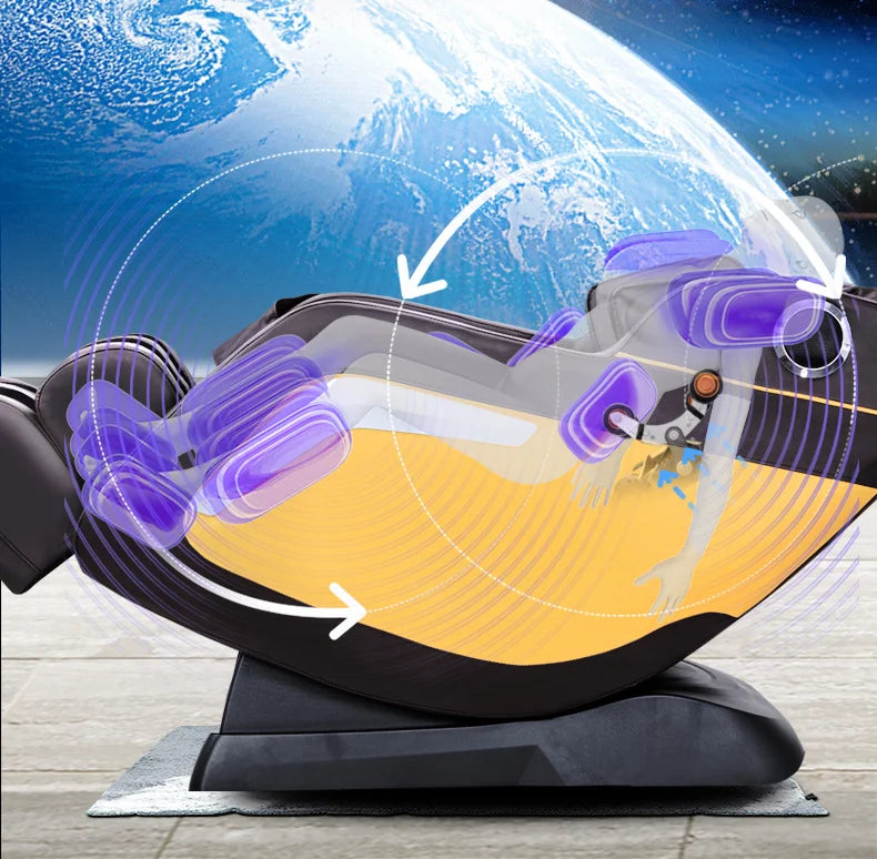 Luxuriöser Shiatsu Zero Gravity Massagesessel mit Ganzkörper-Arm-, Bein- und Nacken-Rollmassagefunktionen, neues Design, Fußpflege-Lederstuhl