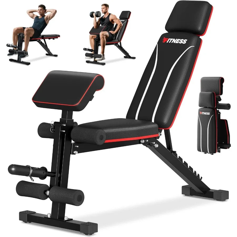 Verstellbare Hantelbank mit Beinstreckung und Curlpult für das Heim-Fitnessstudio, 360 kg Tragfähigkeit, flache Schrägbank Negativbank Hantelbank