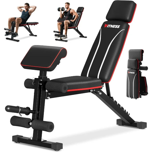 Verstellbare Hantelbank mit Beinstreckung und Curlpult für das Heim-Fitnessstudio, 360 kg Tragfähigkeit, flache Schrägbank Negativbank Hantelbank